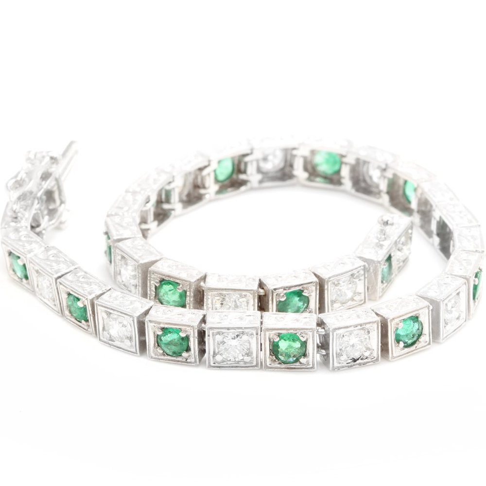 4.70Ct Natural Emerald& Diamond 14KW Gold Bracelet